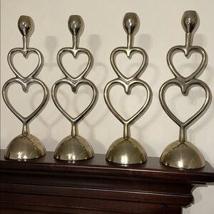 AnthroHome Set of 4 Aluminum Gold Tone Double Heart Medium Candle Holders